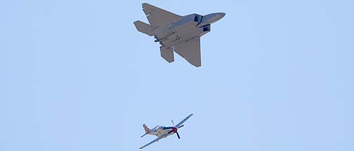 Lockheed-Martin F-22A Raptor of the 27th Fighter Squadron Fighting Eagles and North American P-51D Mustang NL351MX, 44-74391 February